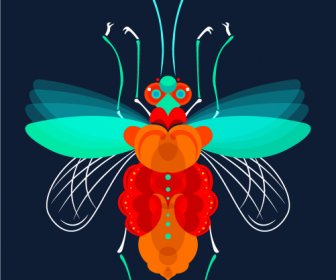 ไอคอนแมลงบินออกแบบสมมาตรที่มีสีสันทันสมัย