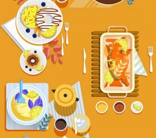 Food Advertising Background Colorful Cuisine Icons Decor