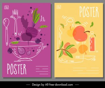 Food Advertising Posters Beet Apple Sketch Handdrawn Design