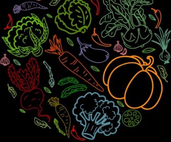 Food Background Contrast Multicolored Design Vegetable Icons