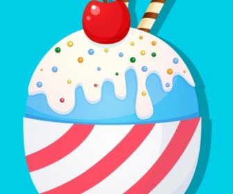 음식 배경 아이스크림 아이콘 다채로운 평면 장식