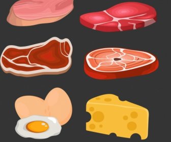 食品の背景、肉、チーズ、卵のアイコン、3Dデザイン