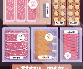 Food Background Meat Trays Display Icon Colored Flat