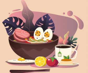 Food Background Template Noodle Drink Sketch Classical Design