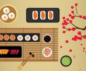 Latar Belakang Makanan Dekorasi Gaya Tradisional Jepang