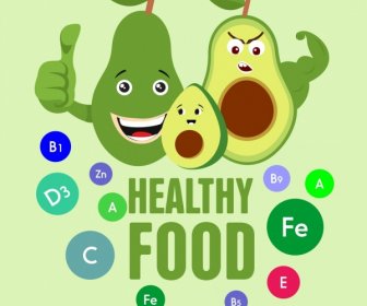 Food Banner Funny Stylized Avocado Icons Decoration