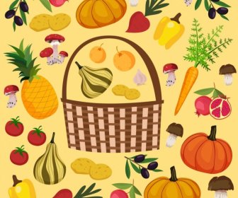 Food Basket Background Multicolored Classical Decor