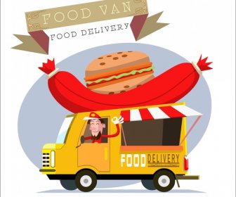 Food Delivery Banner Design With Van Carrying Food