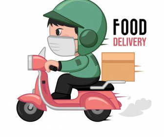 Food Delivery Banner Man Riding Scooter Sketch