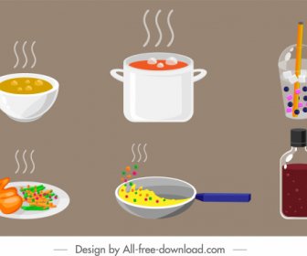Food Drink Icons Colored Calssical Sketch