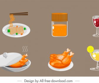 Food Drink Icons Colored Classical Design