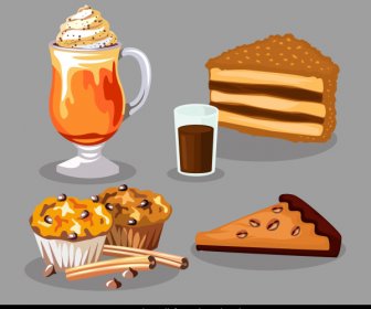 Food Drink Icons Colored Classical Sketch