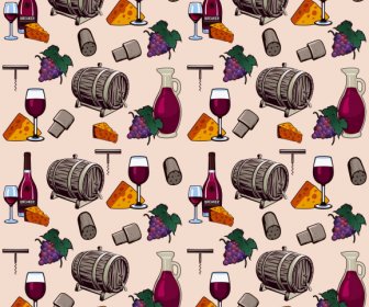 Food Drink Pattern Retro Repeating Wine Cheese Elements