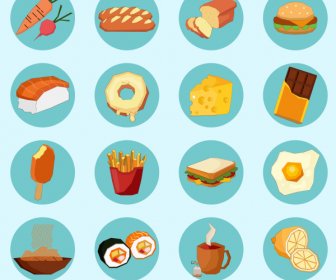 Food Drinks Signs Icons Colorful Classic Sketch Circle Isolation