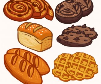 Food Icons Classical Handdrawn Bread Cake Sketch