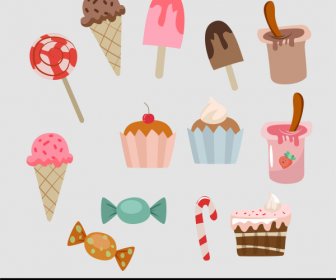 Food Icons Classical Ice Cream Cupcake Candies Sketch