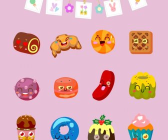 Food Icons Collection With Cute Emotion Illustration