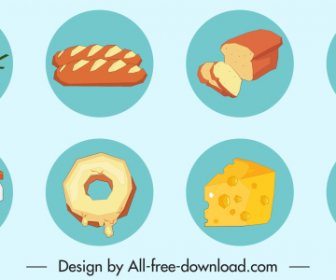 Lebensmittel-Icons Farbige Klassische Design-Kreis-Isolierung