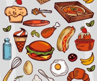 Food Icons Colorful Retro Design