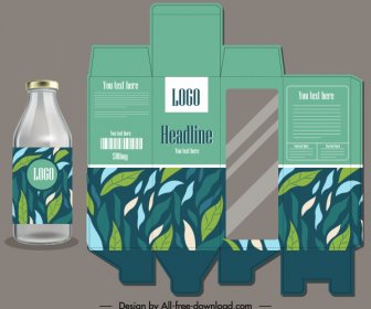 Lebensmittel-Paket-Label-Vorlage Handgezeichnete Grüne Blätter Dekor