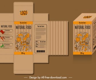 Plantilla De Paquete De Alimentos Elegante Retro Dibujado A Mano 3d Boceto