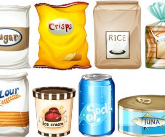 Lebensmittel Verpackungen Und Deren Elemente Vektorgrafik