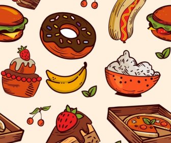 Gıda Deseni Renkli Klasik El çizimi Dekor