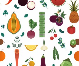 Padrão Alimentar Colorido Ingredientes De Frutas Planas Esboço