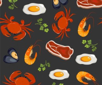 Food Pattern Crab Meat Egg Oyster Shrimp Decor