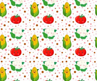 양식에 일치시키는 옥수수 토마토 스케치를 반복하는 식품 패턴 템플릿