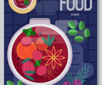 Food Poster Soup Pot Sketch Colorful Flat Classic