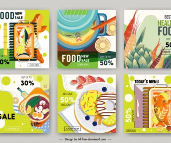 بيع المواد الغذائية لافتات قوالب الملونة تصميم كلاسيكي مسطح