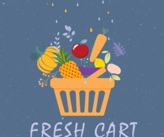 Food Service Banner Vegetable Cart Icons Flat Design