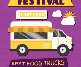 Food Truck Festival Icono Bandera Coche Decoracion Violeta