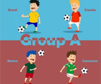 Footbal Tournament Group With Nations Players Illustration