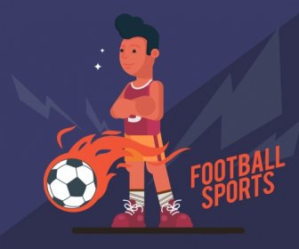 Football Banner Male Player Fire Ball Icons