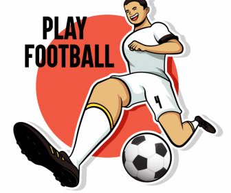 Football Banner Template Joyful Player Sketch Cartoon Design