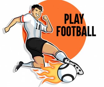 Football Banner Template Player Kick Sketch Cartoon Character