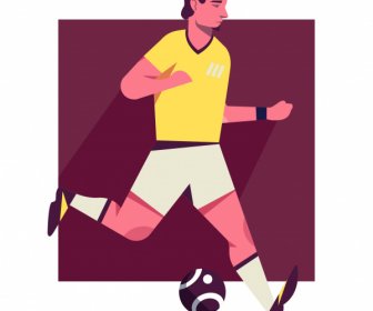 Football Player Icon Classic Flat Cartoon Character Sketch