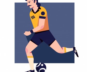 Football Player Icon Motion Sketch Flat Cartoon Character