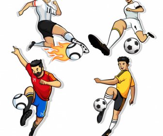 Football Players Icons Dynamic Cartoon Characters