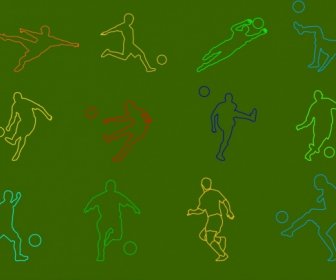 Footballer Icons Sets Colored Silhouette Images Various Gestures