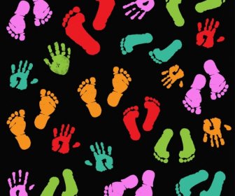 Footprints Fingerprints Background Dark Colorful Decor