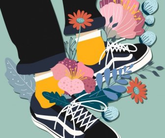 โฆษณารองเท้ารองเท้าตกแต่งไอคอนดอกไม้ขา