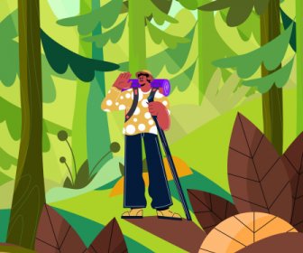 森林冒險背景五顏六色的卡通素描。
