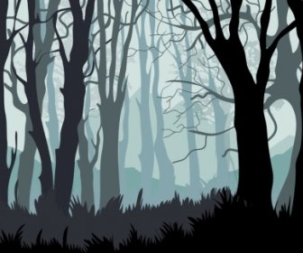 Wald-Hintergrund Blattlosen Bäume Symbole Cartoon-design