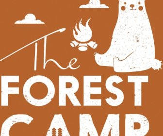 Décoration De Textes Forest Camp Bannière Ours Feu De Camp