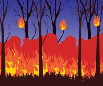 лесной пожар фон Красочный мультфильм дизайн