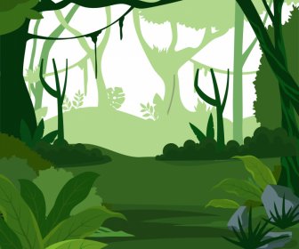 лесной пейзаж фон зеленый плоский дизайн