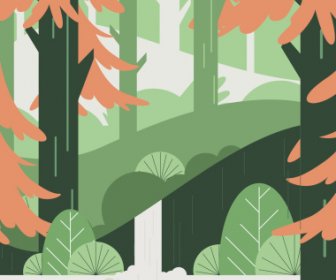 Lukisan Lanskap Hutan Warna-warni Desain Klasik Datar